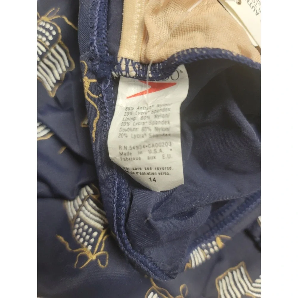 Vintage Speedo Women's  One Piece‎ Swimming Suit 14 Navy Blue American Flags